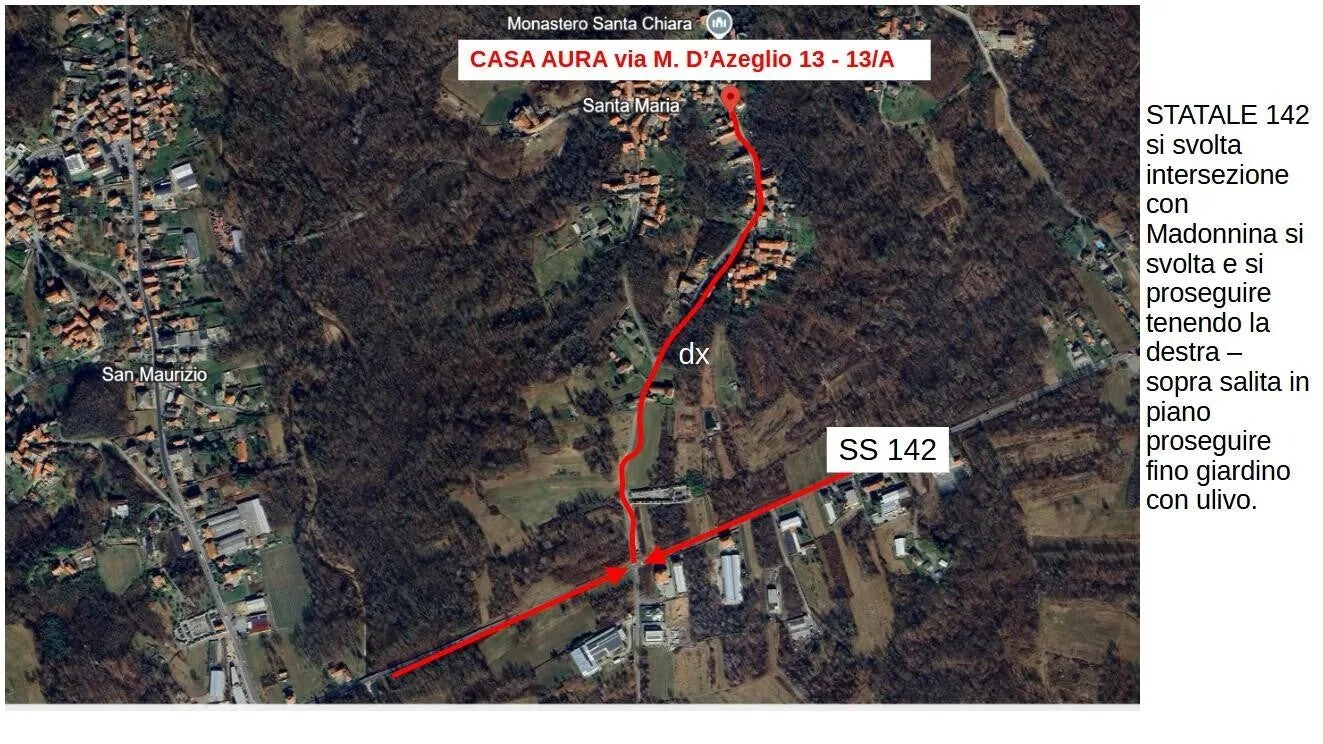 Mappa con le indicazioni stradali per raggiungere Casa Aura a Roasio