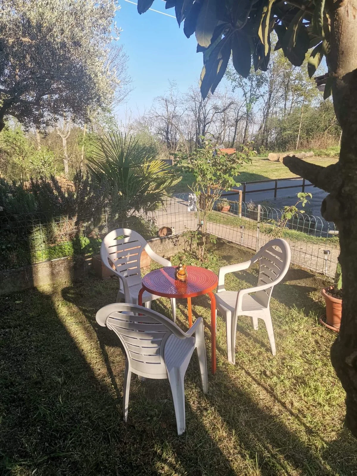 Il giardino con il tavolo e le sedie